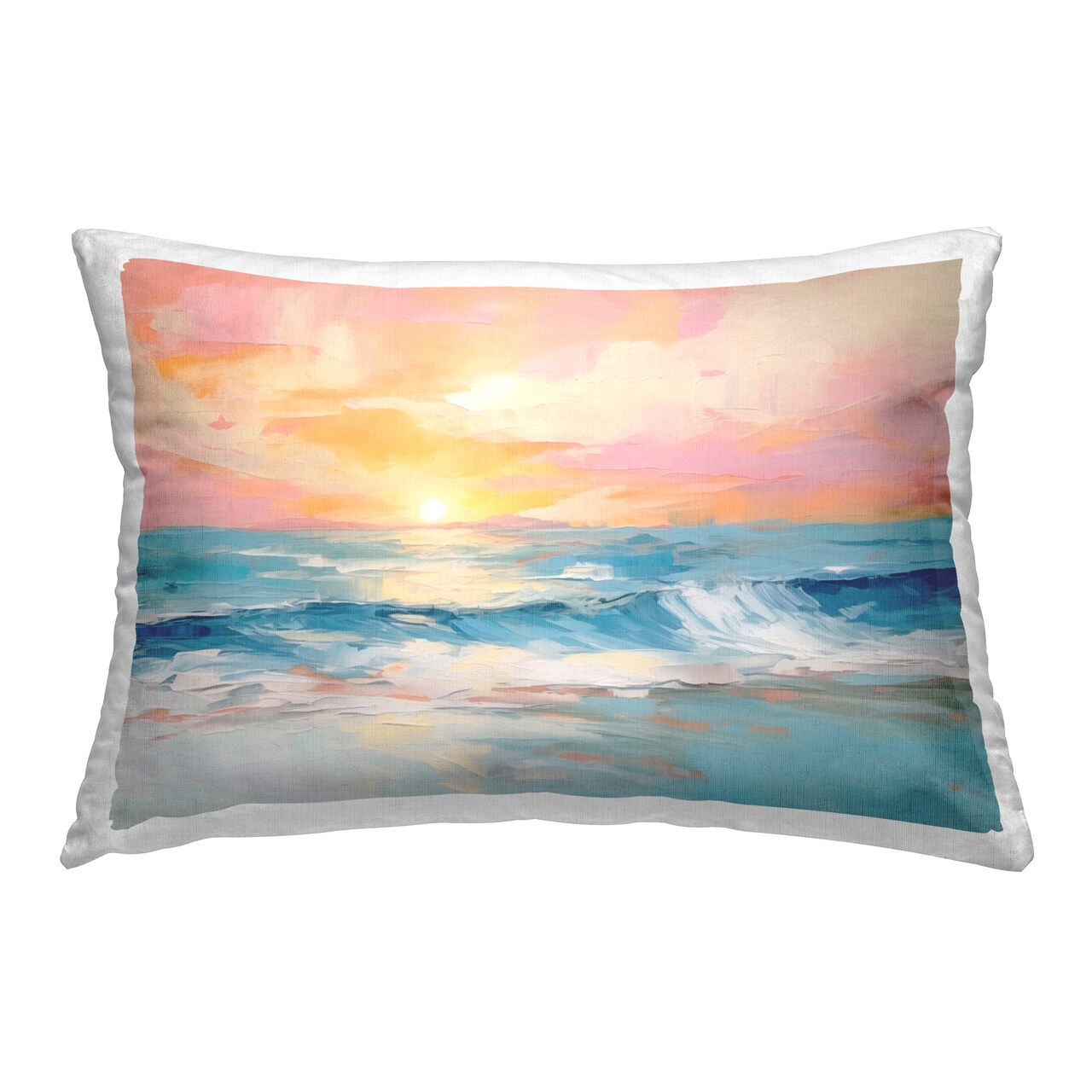 Beach Waves Bright Sunset Decorative Printed Throw Pillow Design by Arlington Prints, 14 x 7 x 20